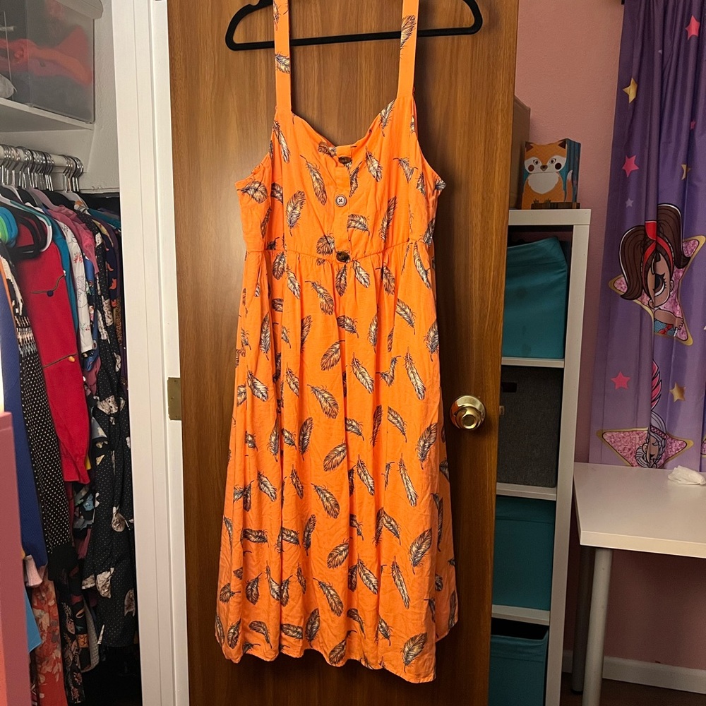 Coral Torrid tank dress, feather print, size 2